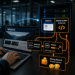 Webサイト閲覧者のコンピュータでマイニングを行うCoinhiveの仕組みを示すイメージ