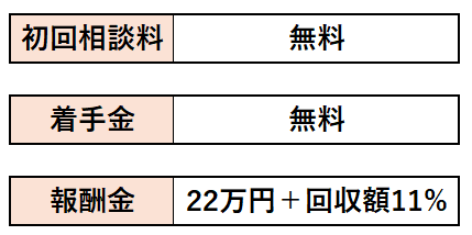 交通事故の弁護士報酬は、ご相談料、着手金が無料です。
報酬金として、22万円+回収額11%がかかります。
